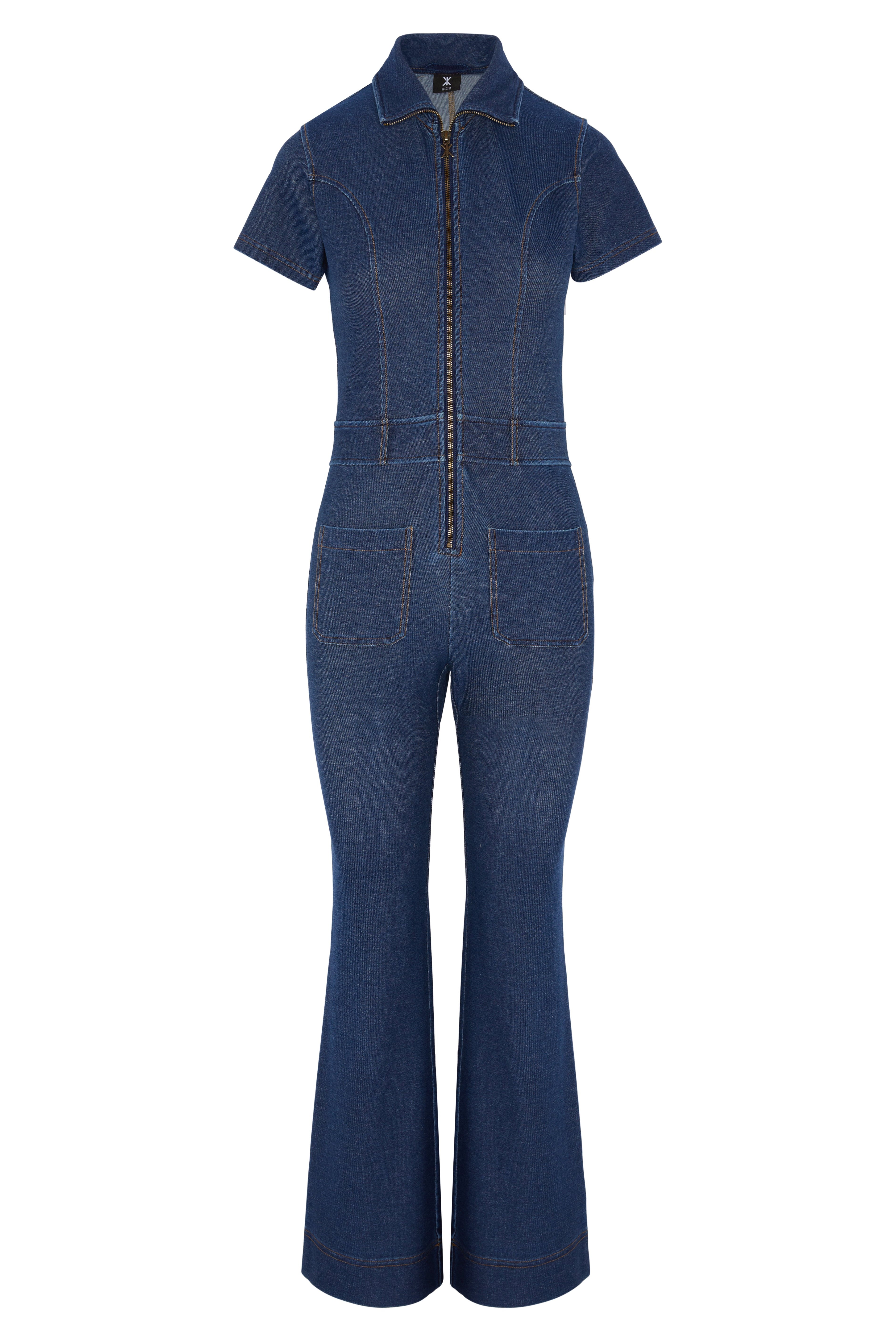 Denim Fit and Flare Jumpsuit Blue