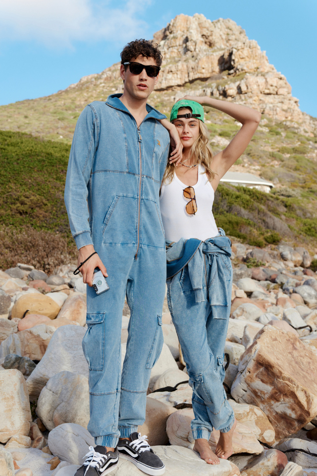 Soft Stretch Denim Jumpsuit Blue