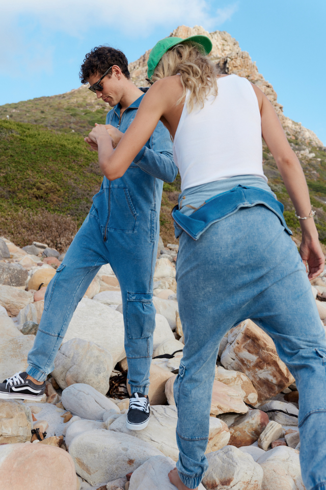 Soft Stretch Denim Jumpsuit Blue