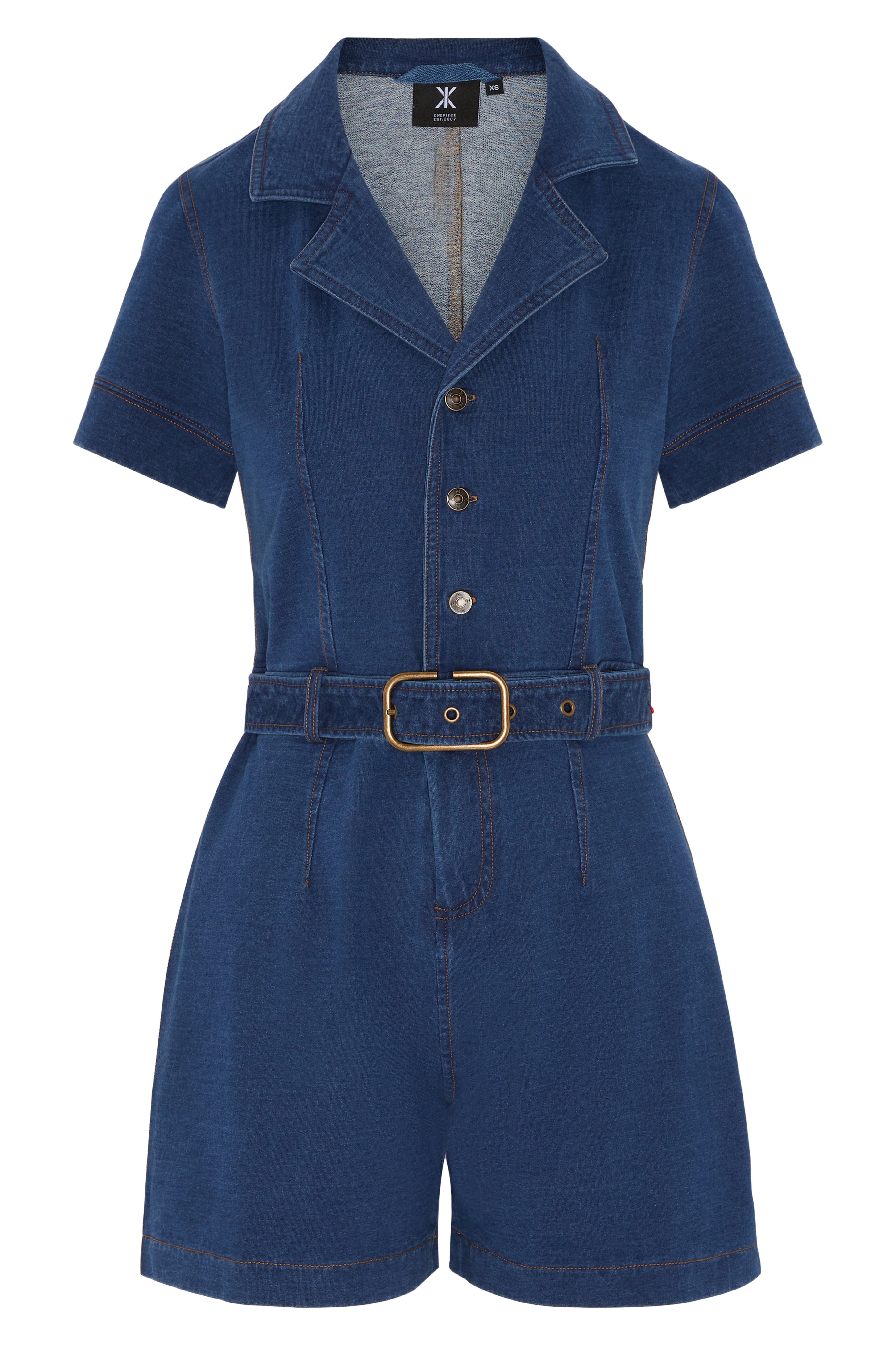 Denim Fitted Short Jumpsuit Dark Blue