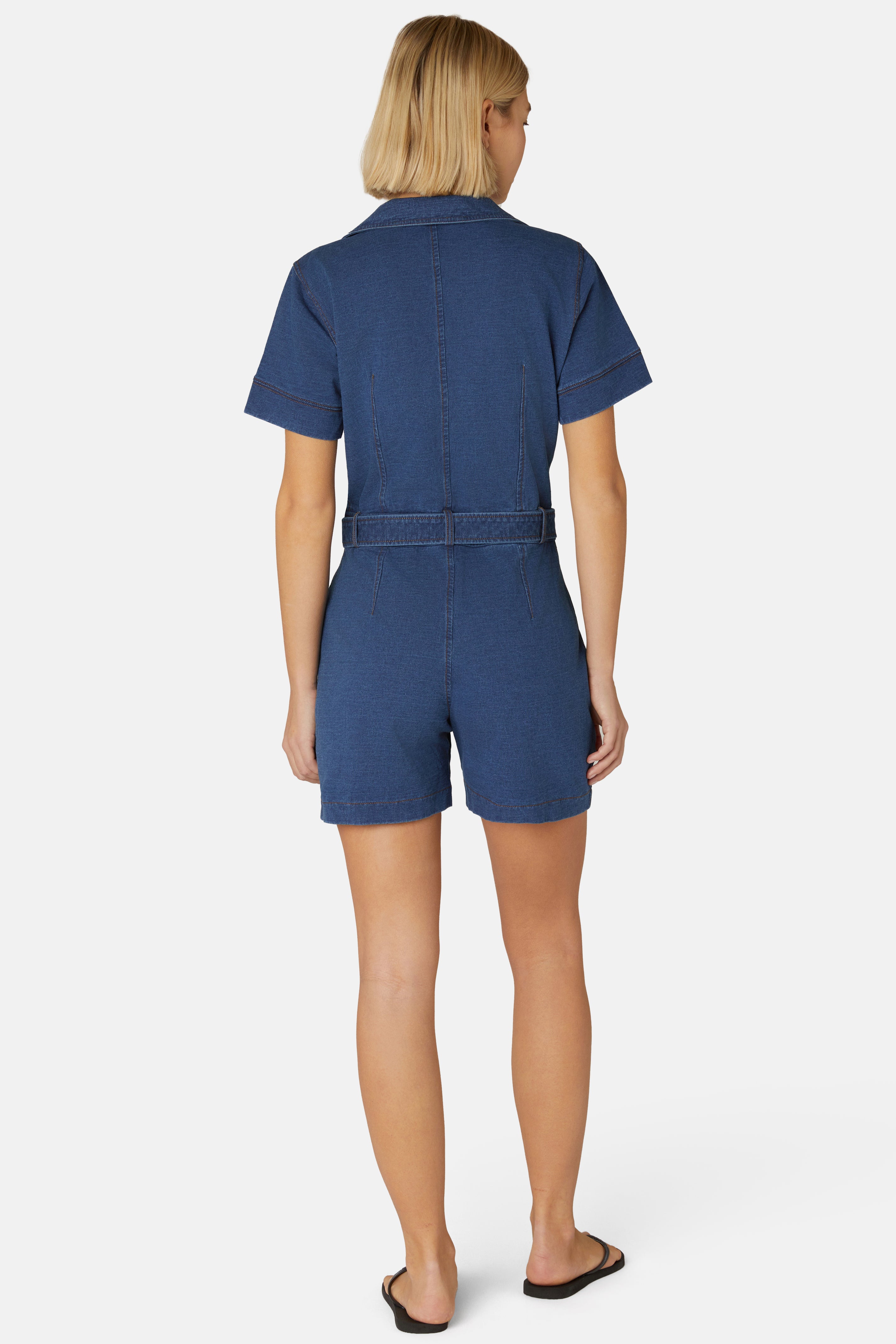 Denim Fitted Short Jumpsuit Dark Blue