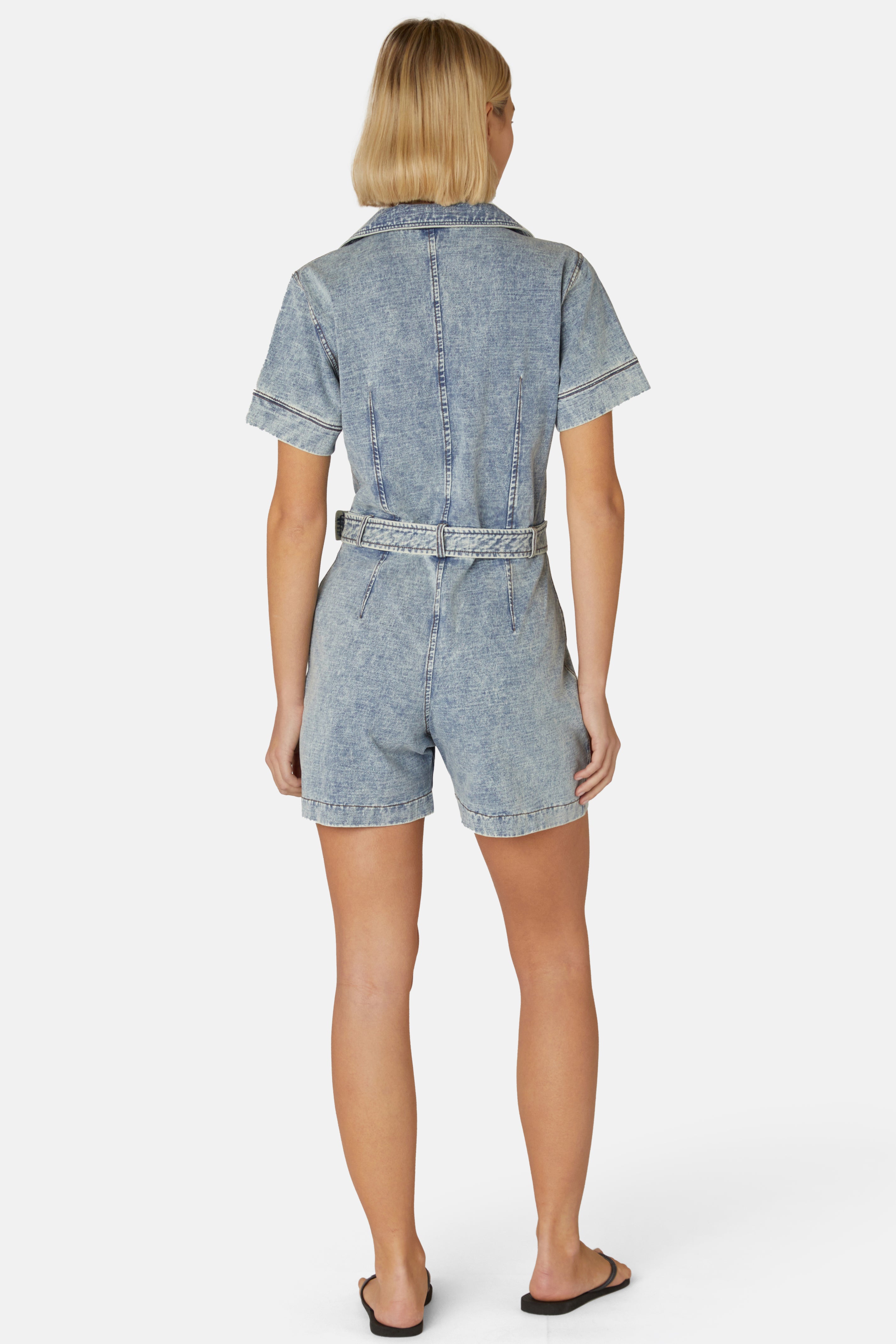 Denim Fitted Short Jumpsuit Light Blue