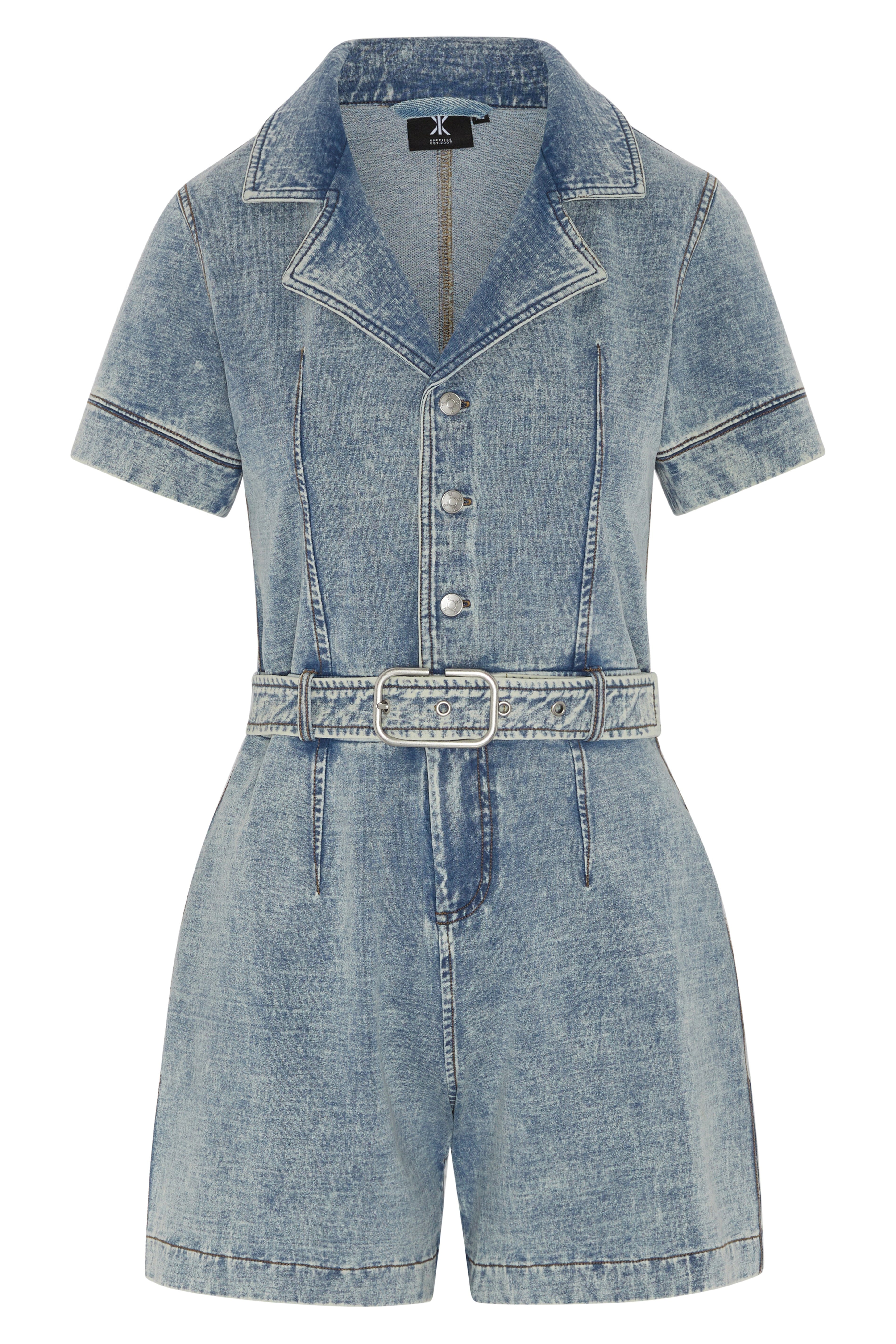Denim Fitted Short Jumpsuit Light Blue
