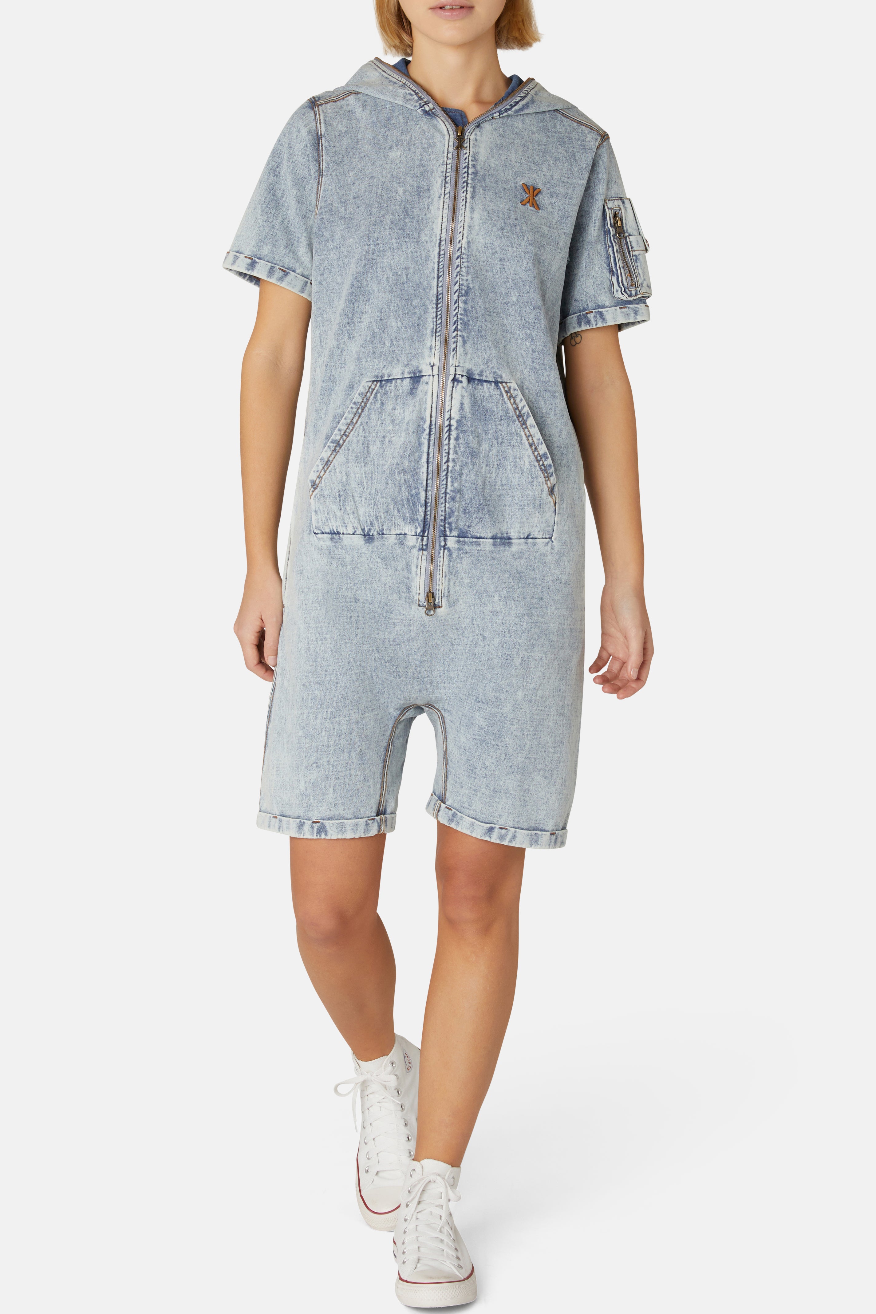 Soft Denim Short Jumpsuit Light Blue
