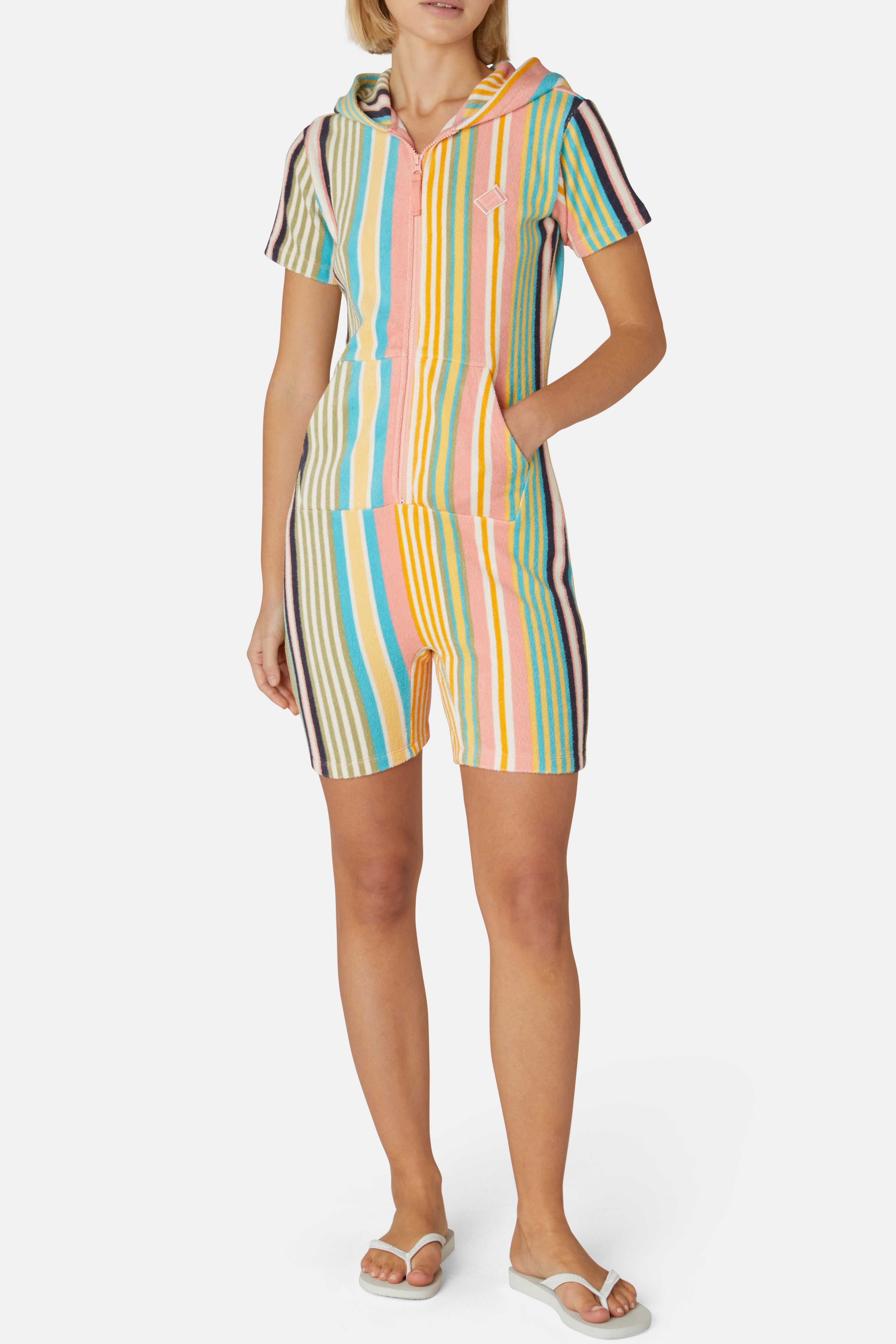 Towel Club Short Fitted Jumpsuit Stripe