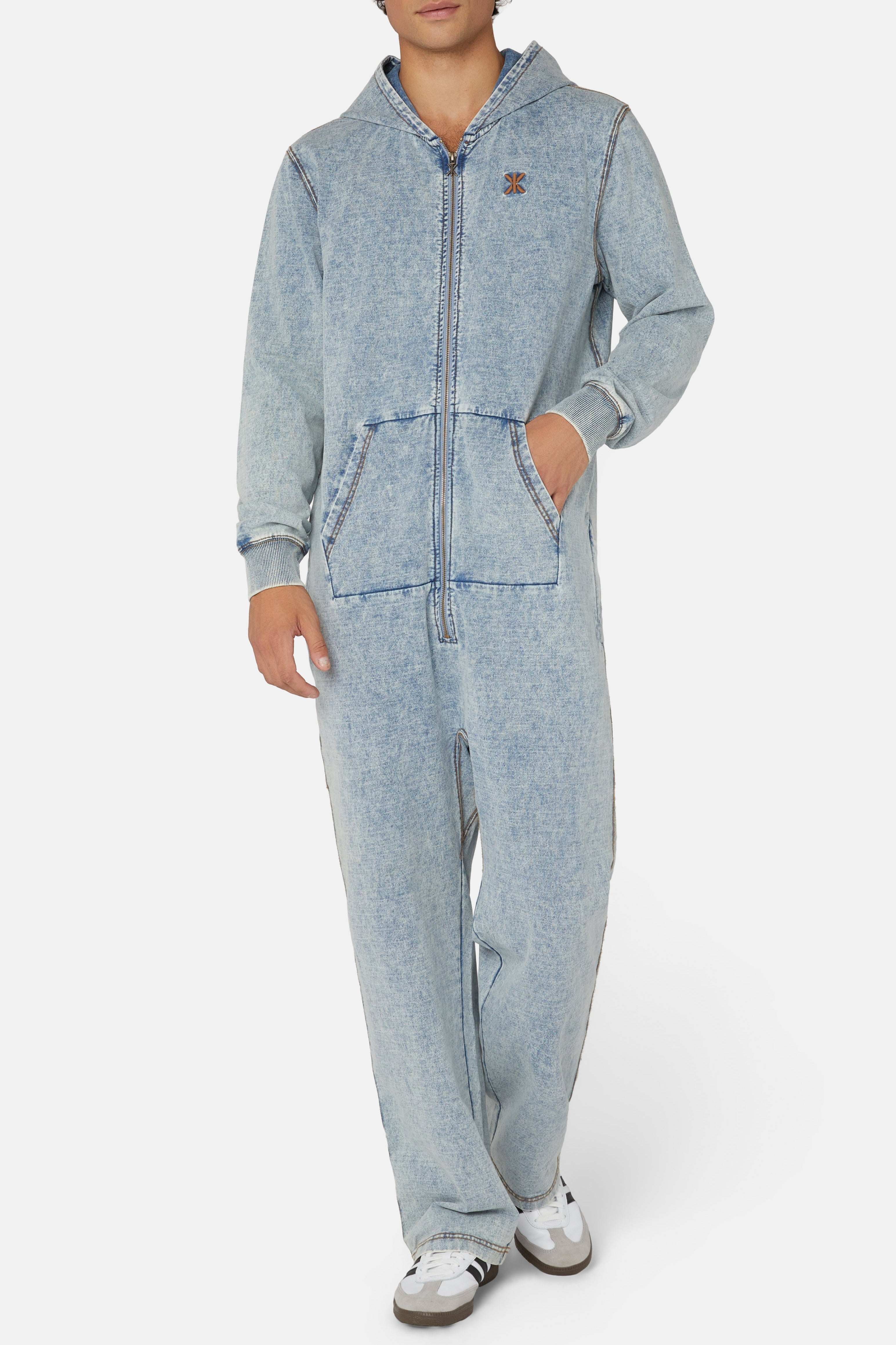 Denim Straight Stretch Jumpsuit Blue