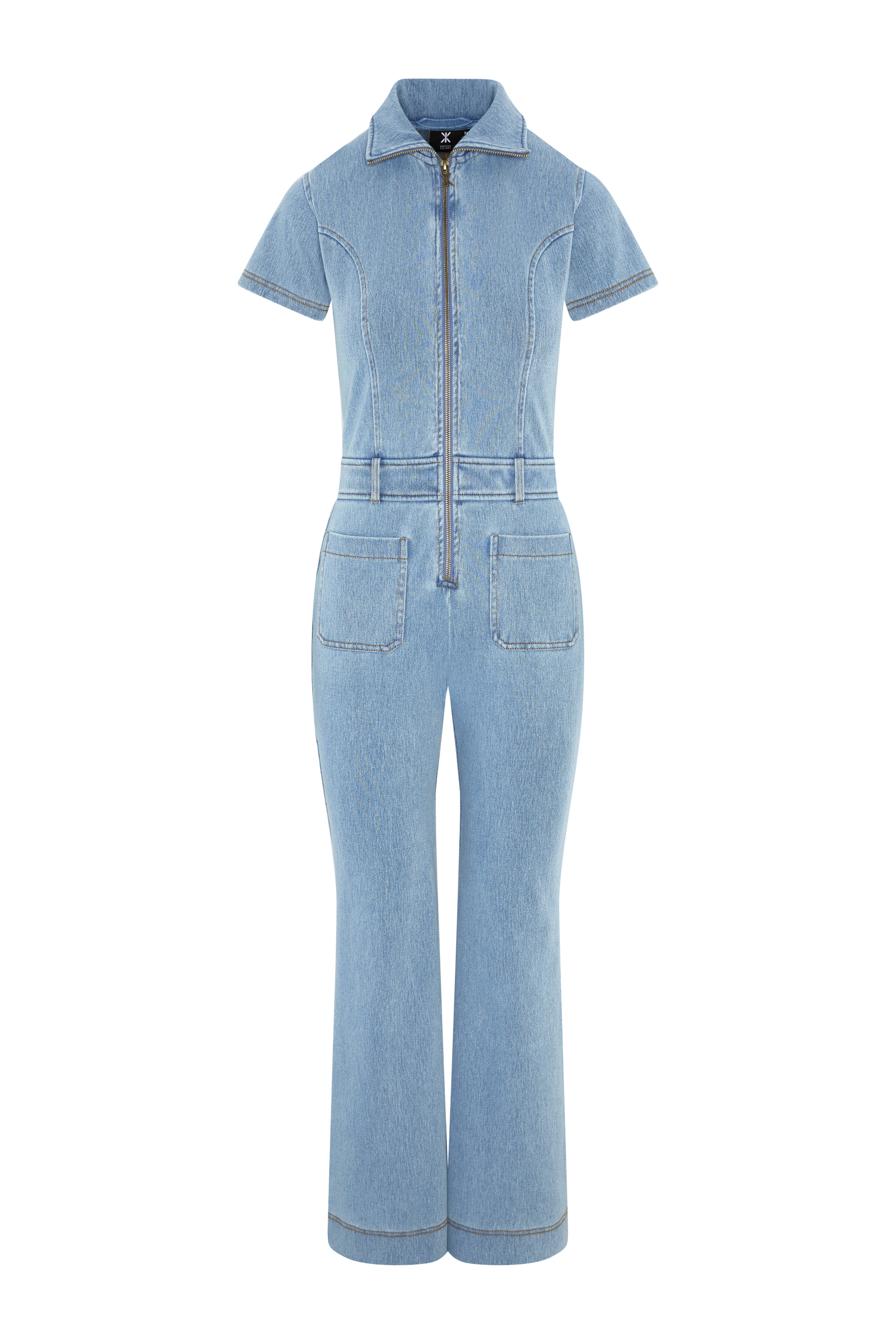 Denim Fit And Flared Jumpsuit Light Blue