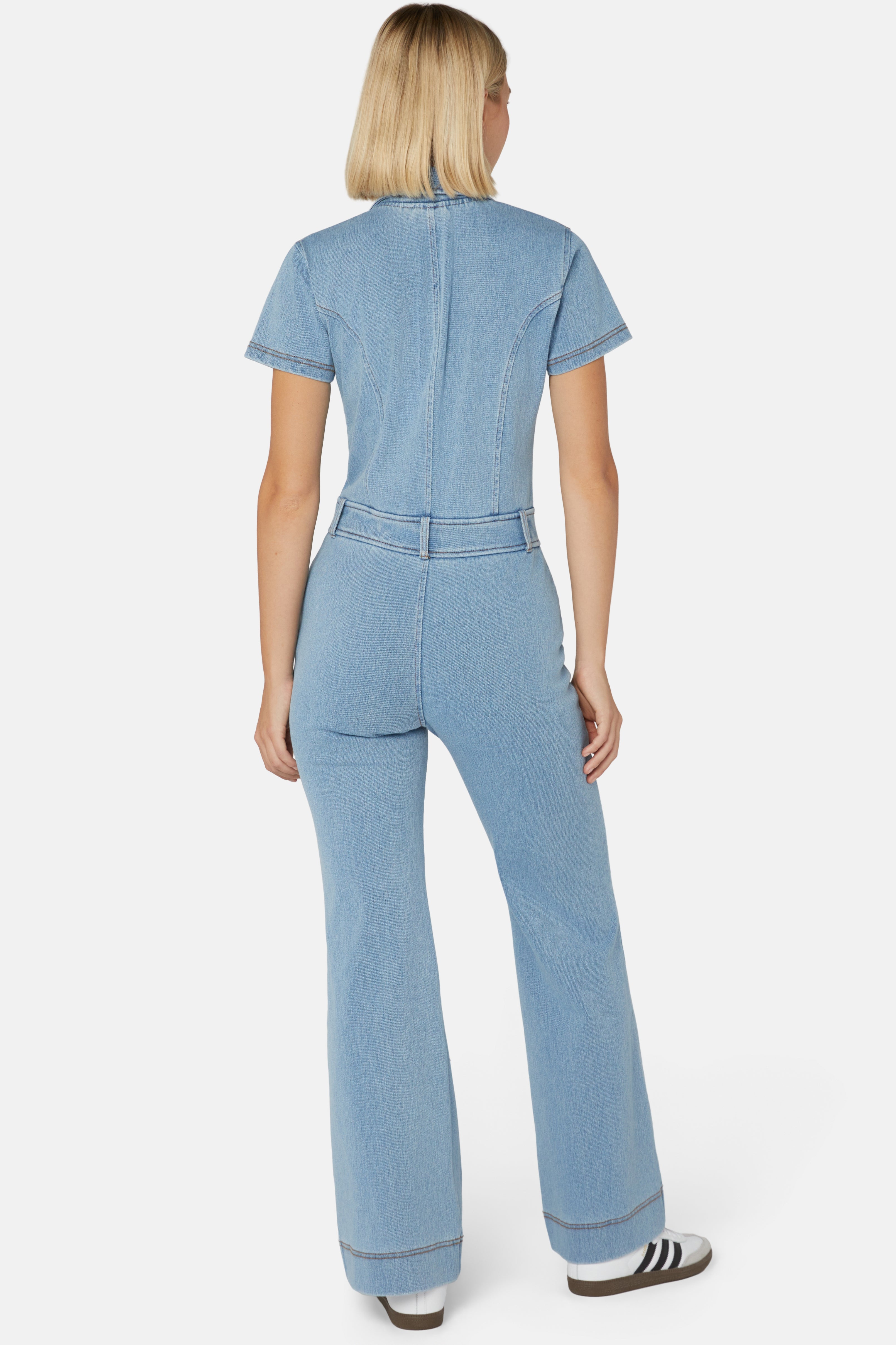 Denim Fit And Flared Jumpsuit Light Blue