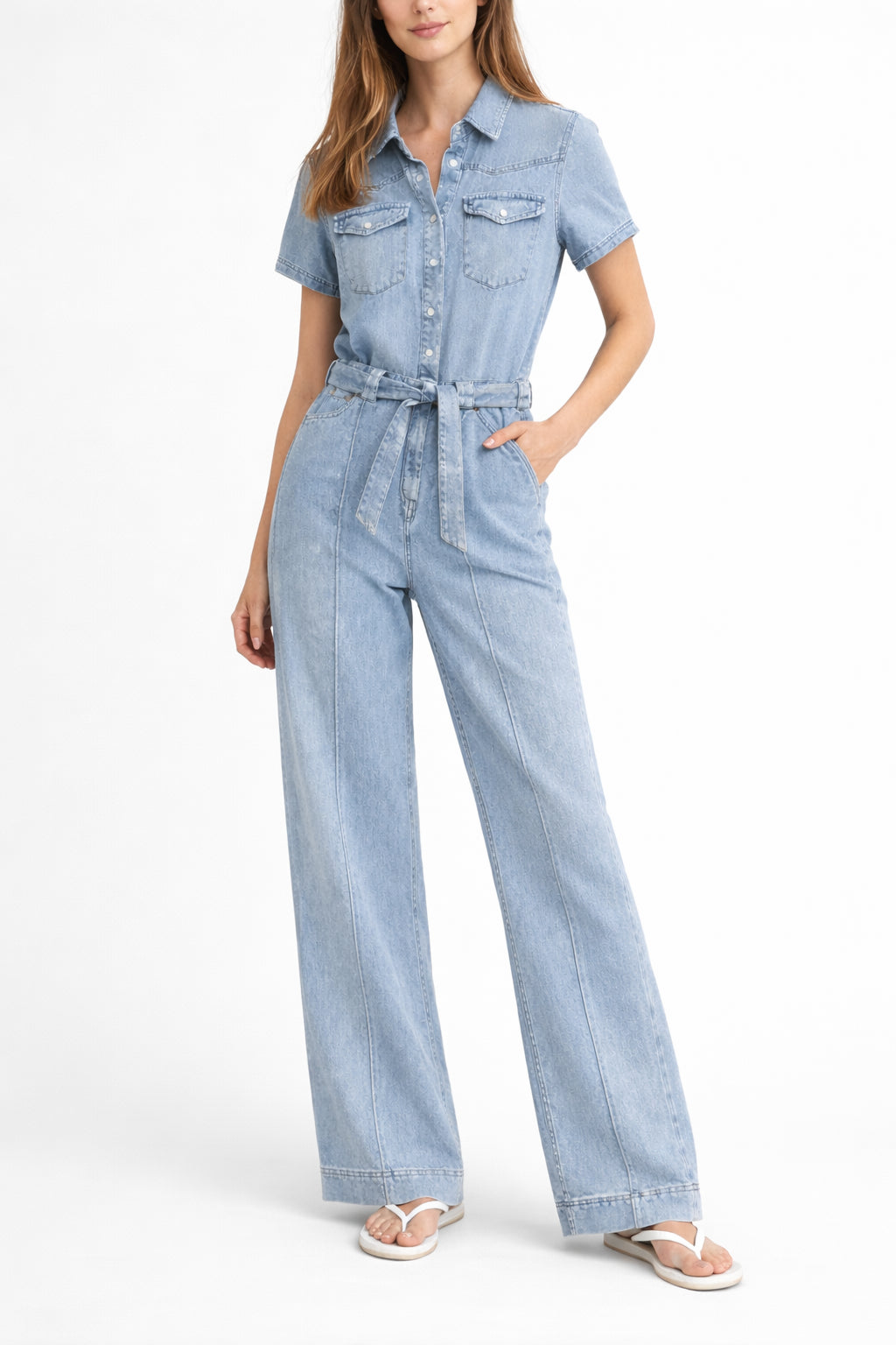 Light Chambray Flared Jumpsuit Light Blue