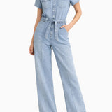 Light Chambray Flared Jumpsuit Light Blue