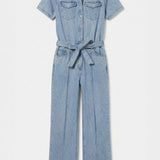 Light Chambray Flared Jumpsuit Light Blue