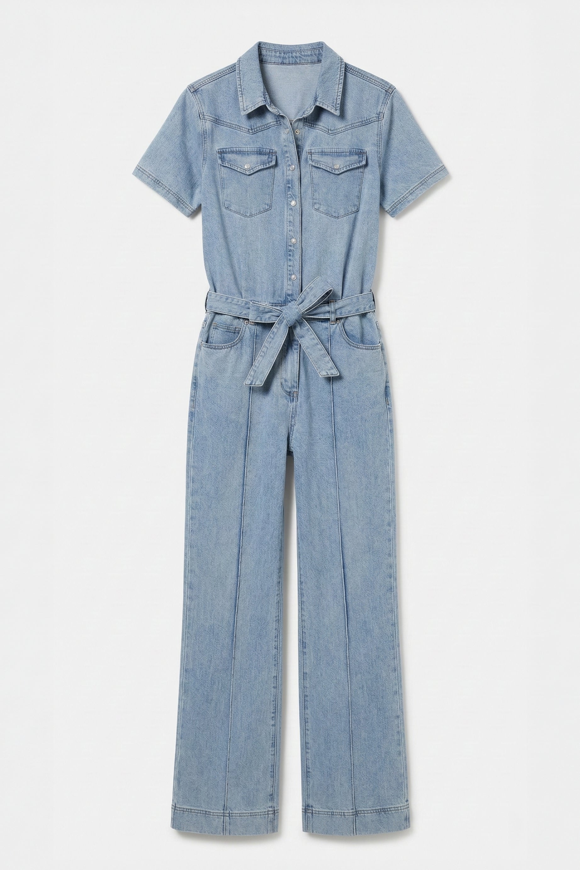 Light Chambray Flared Jumpsuit Light Blue
