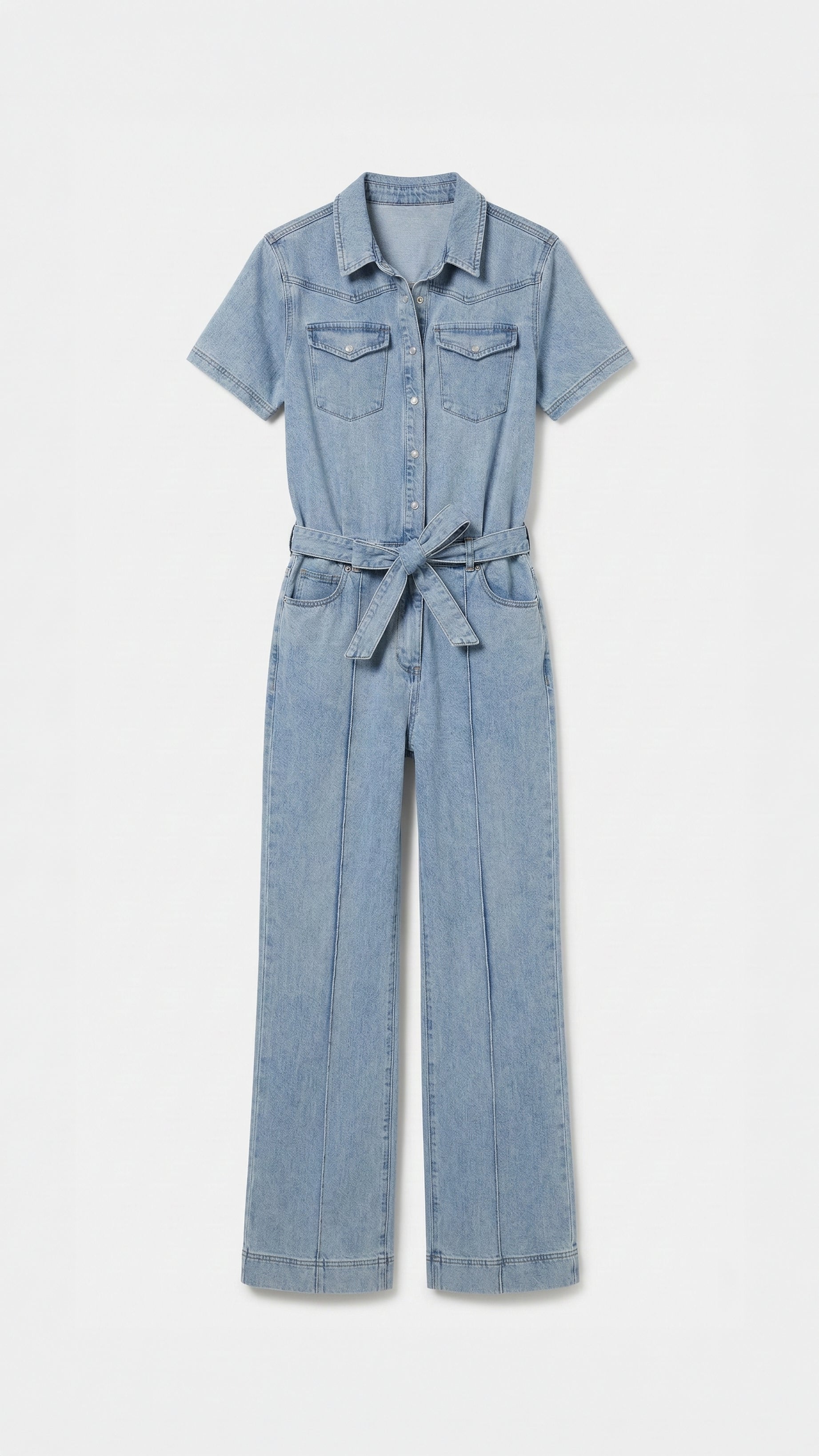 Light Chambray Flared Jumpsuit Light Blue