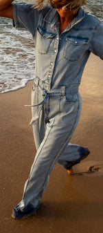 Light Chambray Flared Jumpsuit Light Blue