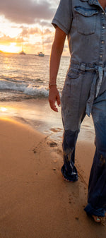 Light Chambray Flared Jumpsuit Light Blue