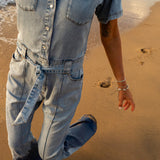 Light Chambray Flared Jumpsuit Light Blue