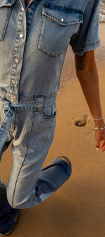 Light Chambray Flared Jumpsuit Light Blue