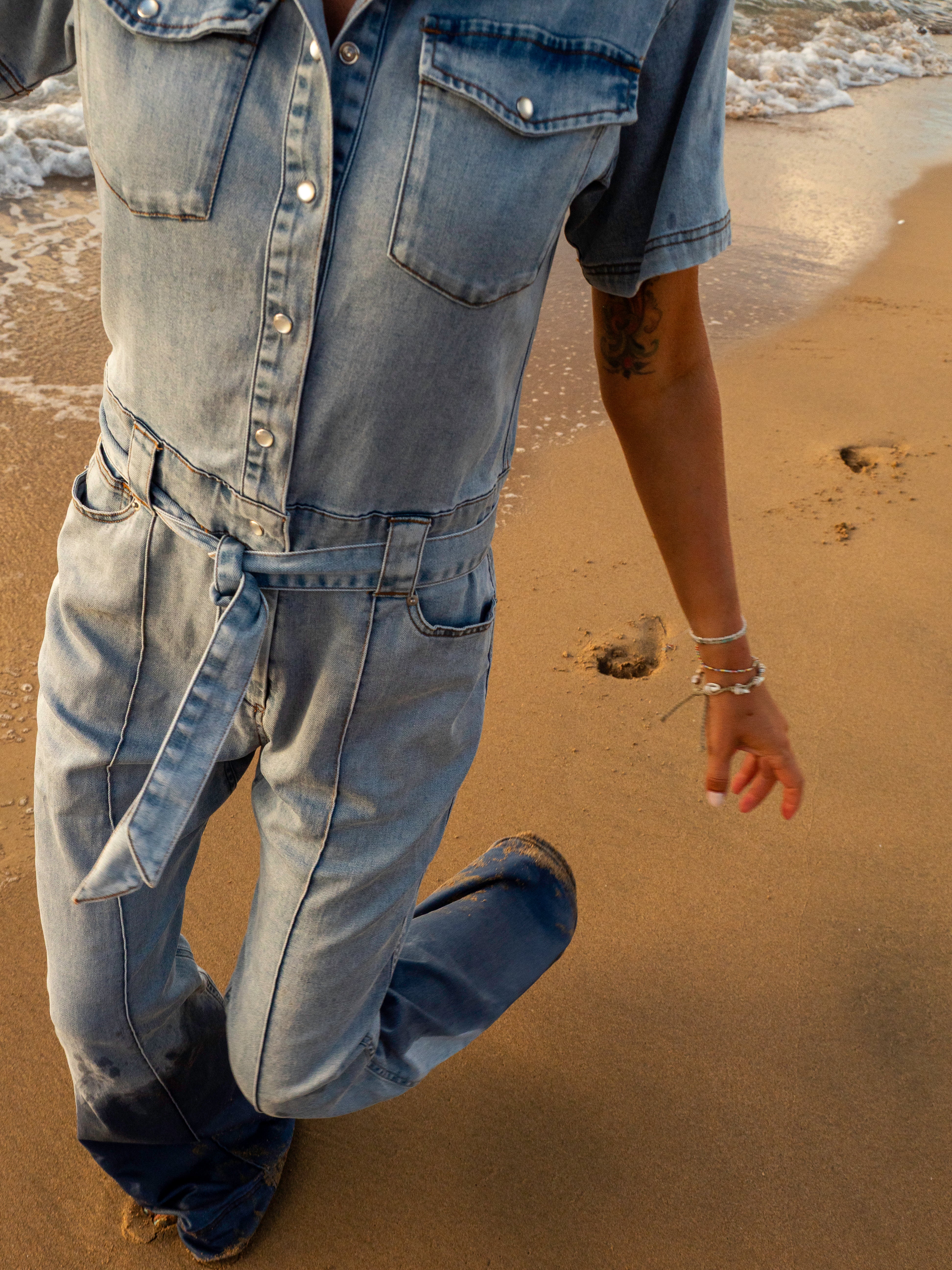 Light Chambray Flared Jumpsuit Light Blue