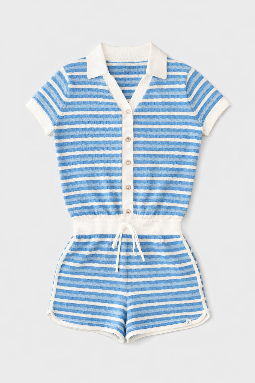 Riviera Piquet Short Knitted Jumpsuit Blue