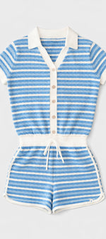 Riviera Piquet Short Knitted Jumpsuit Blue