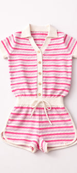 Riviera Piquet Short Knitted Jumpsuit Pink