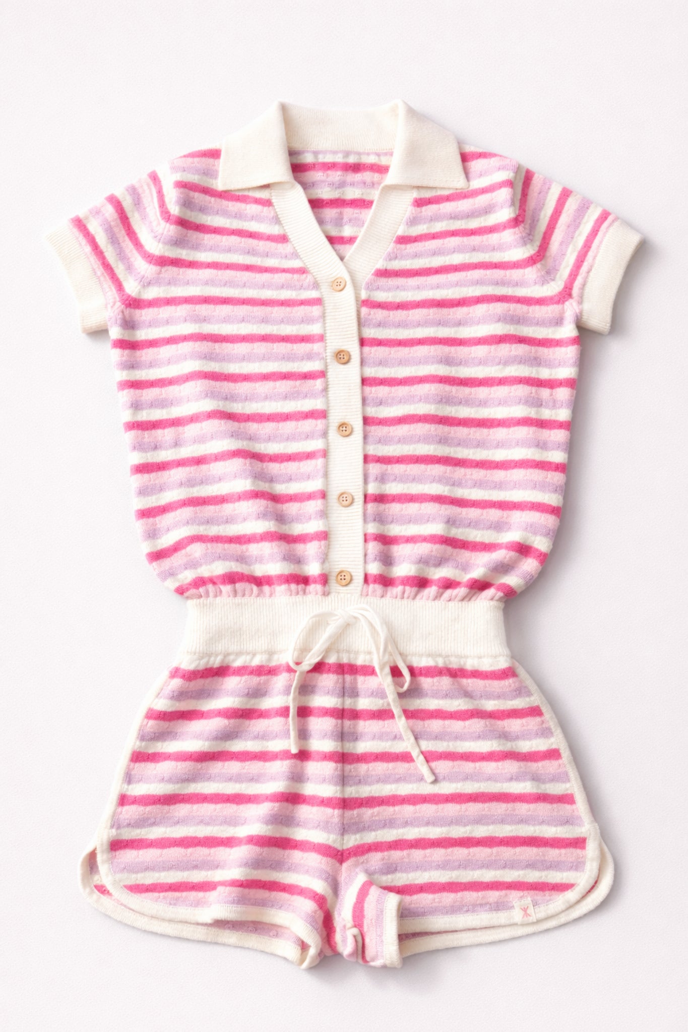 Riviera Piquet Short Knitted Jumpsuit Pink