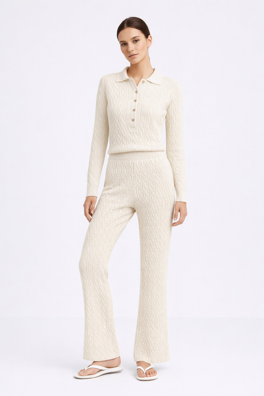 Summer Cable Flared Jumpsuit Cream