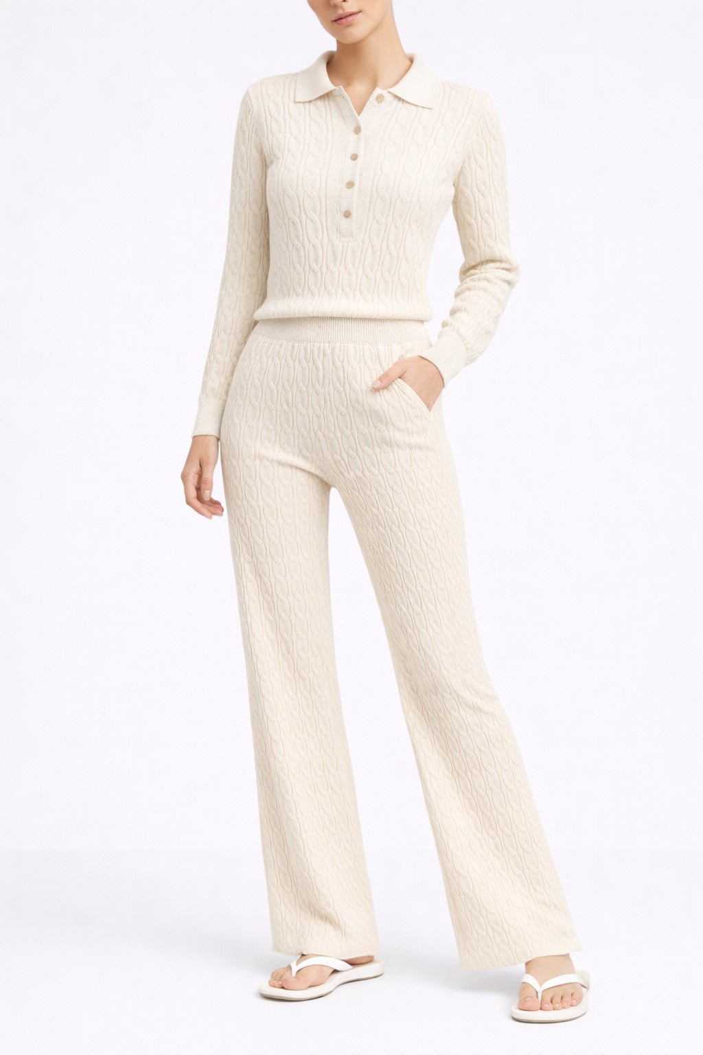 Summer Cable Flared Jumpsuit Cream