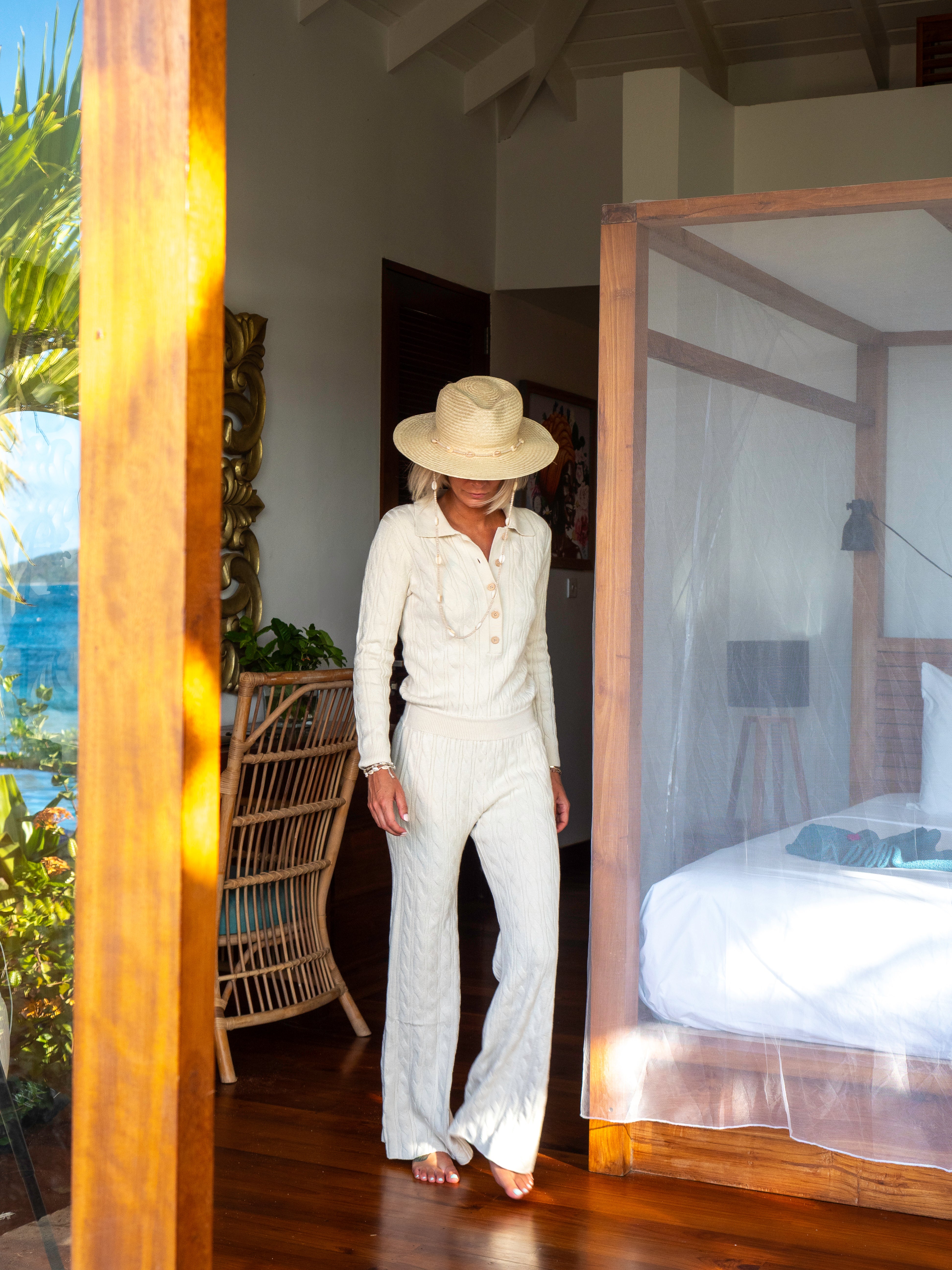 Summer Cable Flared Jumpsuit Cream